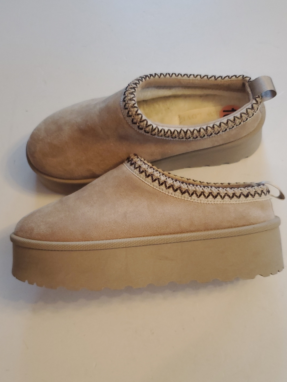 Platform Slip-On Sneakers in Tan with Zigzag Trim